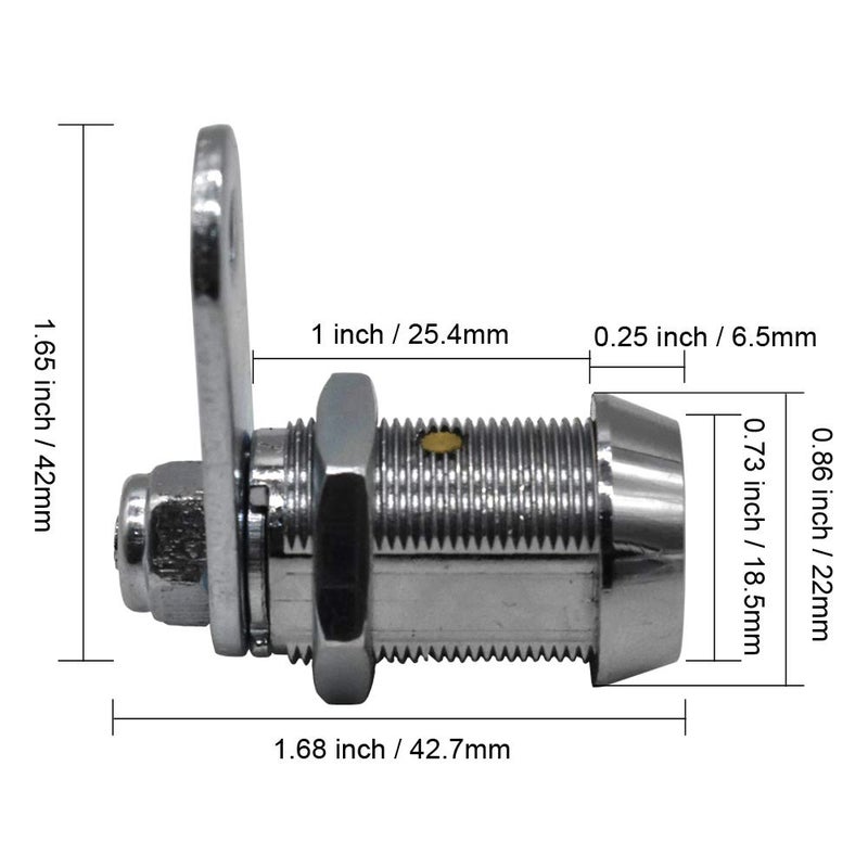 NIANNIAN 2Pcs Tubular Cam Lock 1-1/8 inch Cabinet Lock Keyed Alike with Chrome Finish for Vending Machine Tool Box Mailbox ATM - Image 2